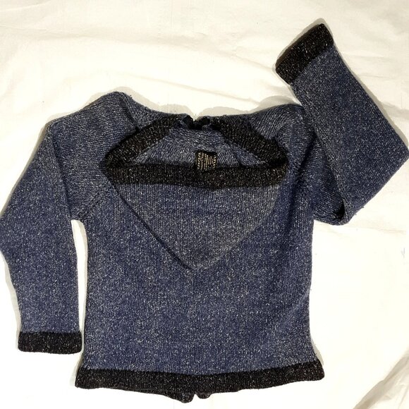 Milma's Crafts Alpaca Cardigan Sweater Women S/M Denim Blue Zipper Hood Pockets - Picture 6 of 7